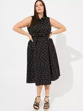 torrid Black Sleeveless Shirt Dress with White Dot Print